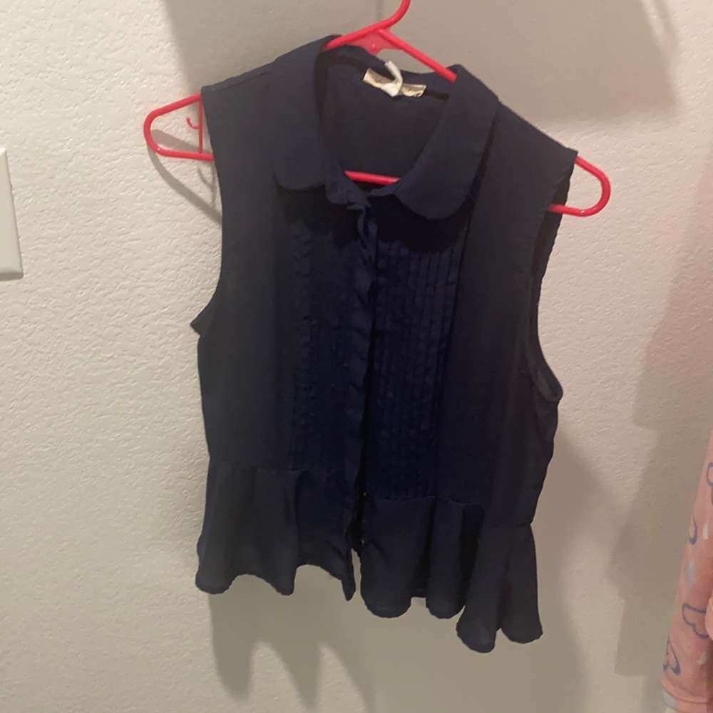 Blue button up tank top